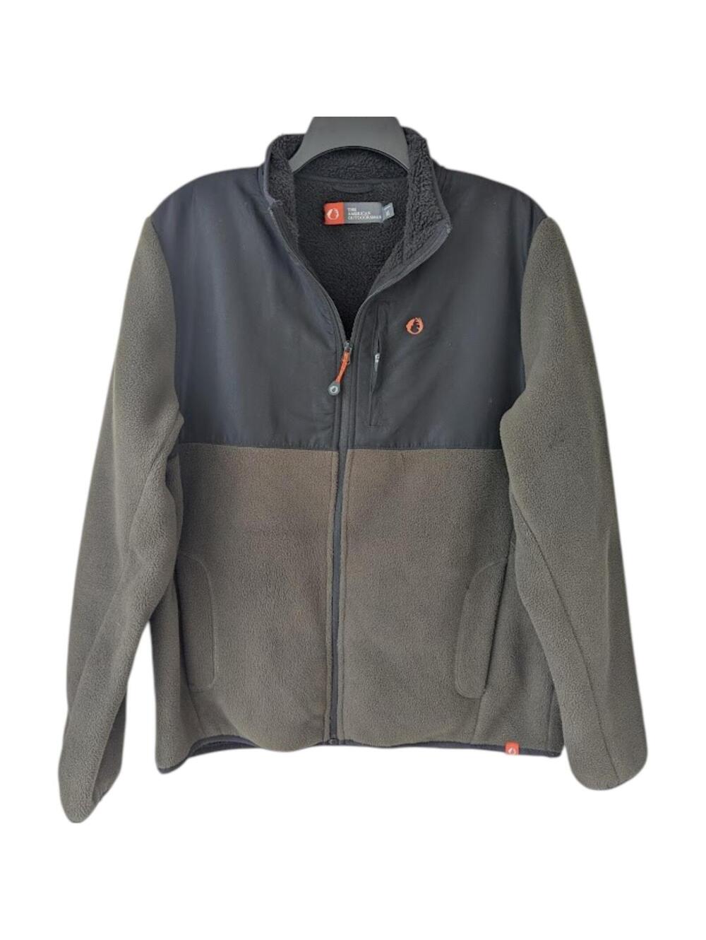 The American Outdoorsman Jacket Medium Fleece Sherpa Bonded Full Zip Green Gray